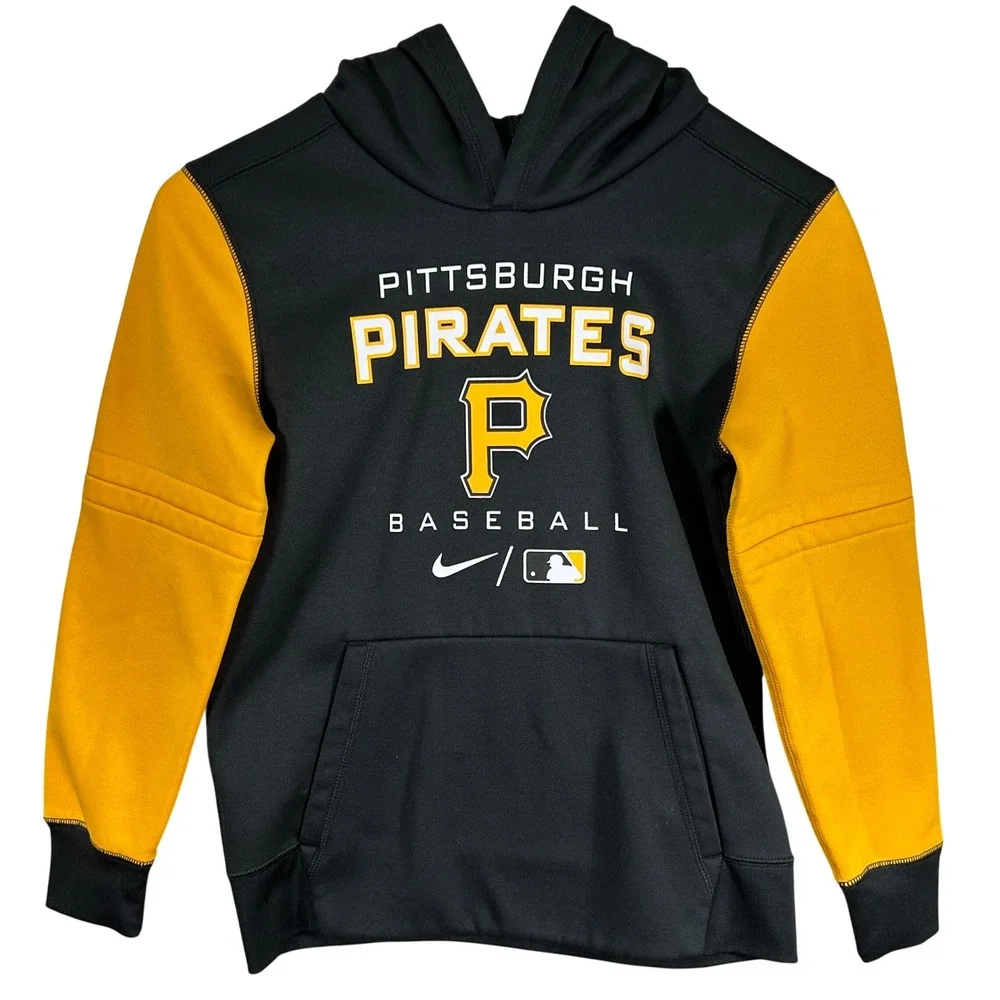 Nike Pittsburgh Pirates Baseball Therma-FIT Hoodie Youth Small Black Yellow